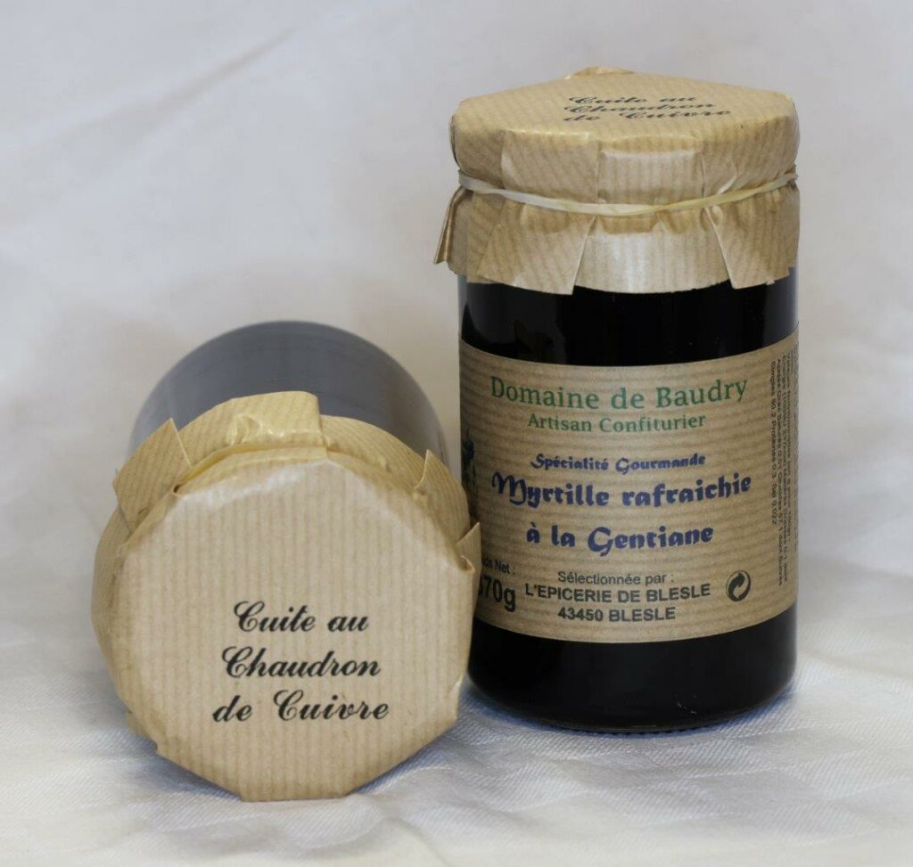 Confiture Extra Myrtille Rafraichie à la Gentiane 370gr Confiture Artisanale "Domaine de Baudry" Artisan confiturier